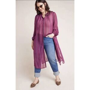 Maeve Anthropologie Size 2 Tunic Top Burgundy Zebra Imogen Slit Long Sheer